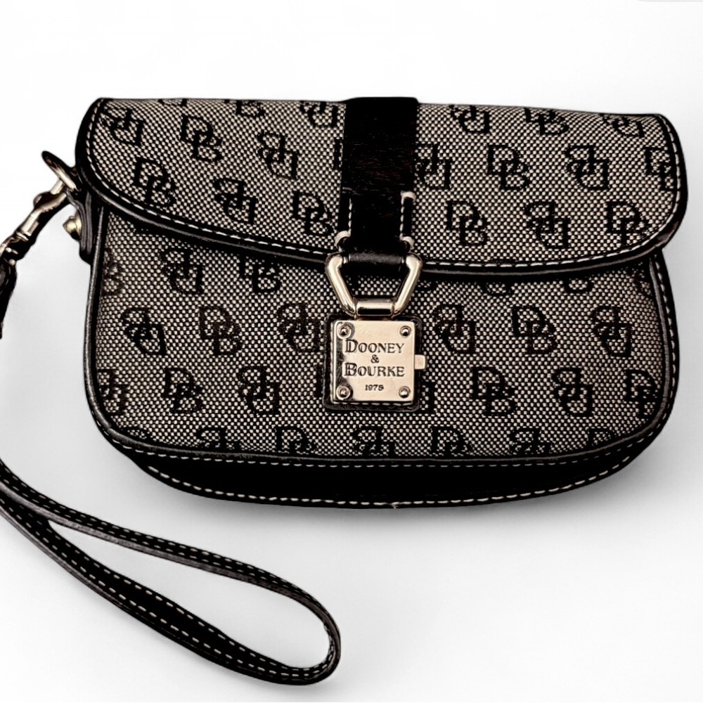 Dooney & Bourke Black and Cream Signature Wristlet